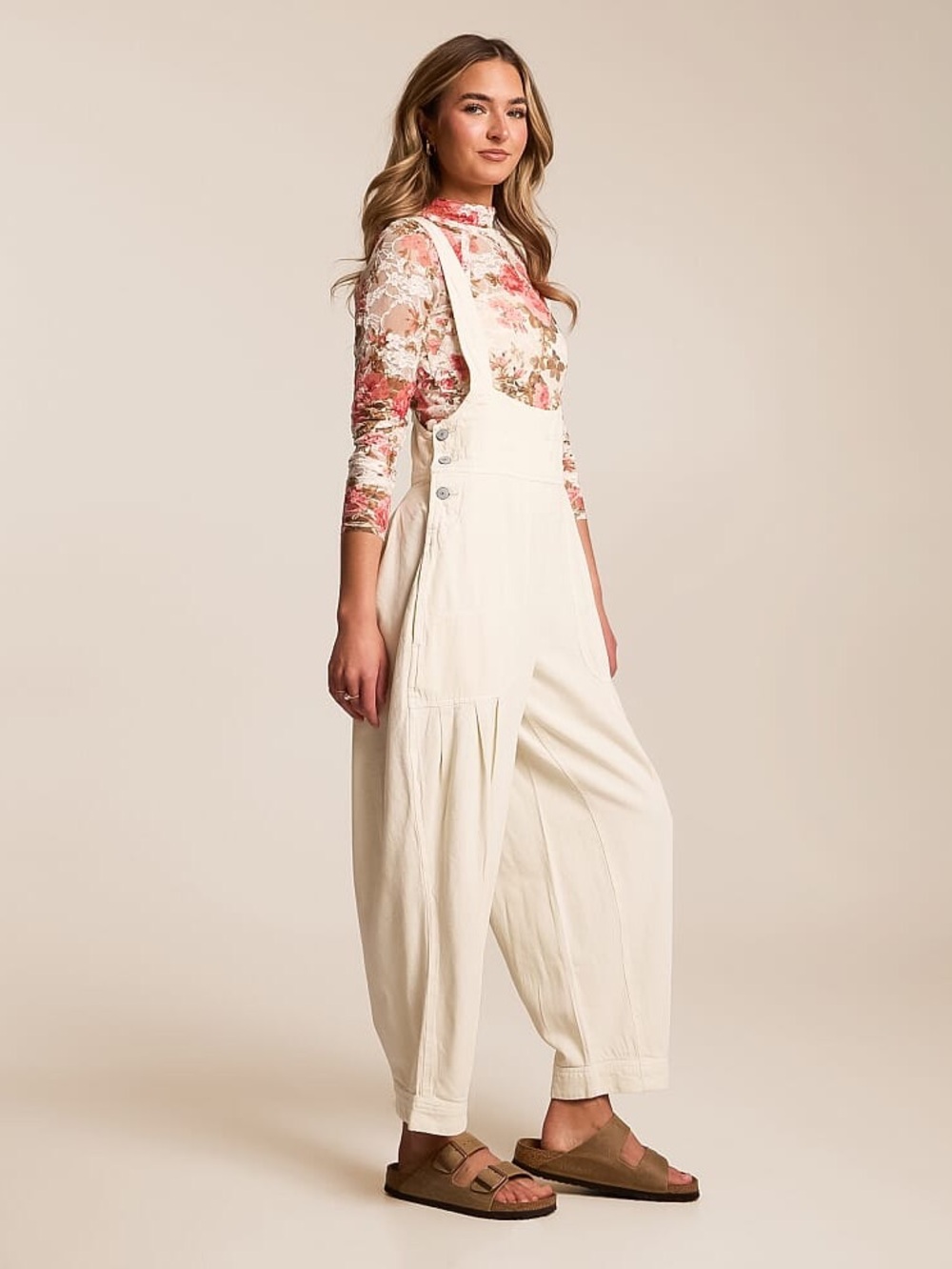 NWT FREE PEOPLE WE THE FREE Felix Terry Overalls | Tea/Ivory MSRP $168 Oversized - Picture 5 of 8
